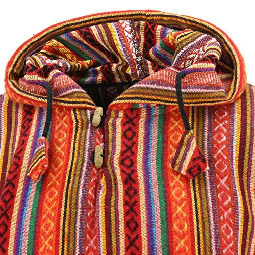 100% Woven Cotton Gheri Mexican Style Hooded Poncho
