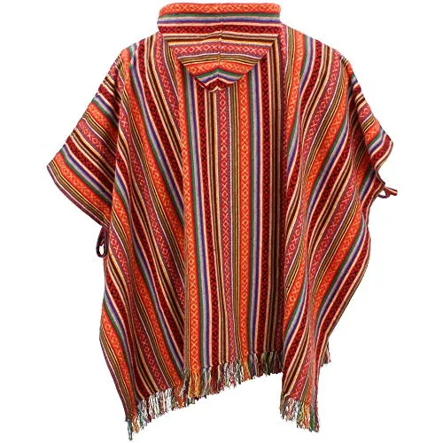 100% Woven Cotton Gheri Mexican Style Hooded Poncho