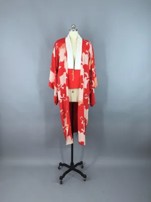 1930s Vintage Silk Kimono Robe / Red Wagon Novelty Print