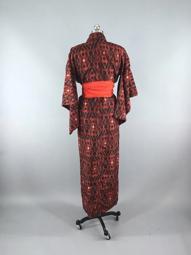1960s Vintage Kimono Robe / Red & Black