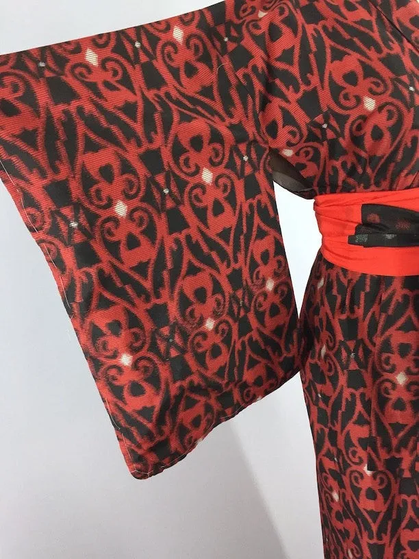 1960s Vintage Kimono Robe / Red & Black