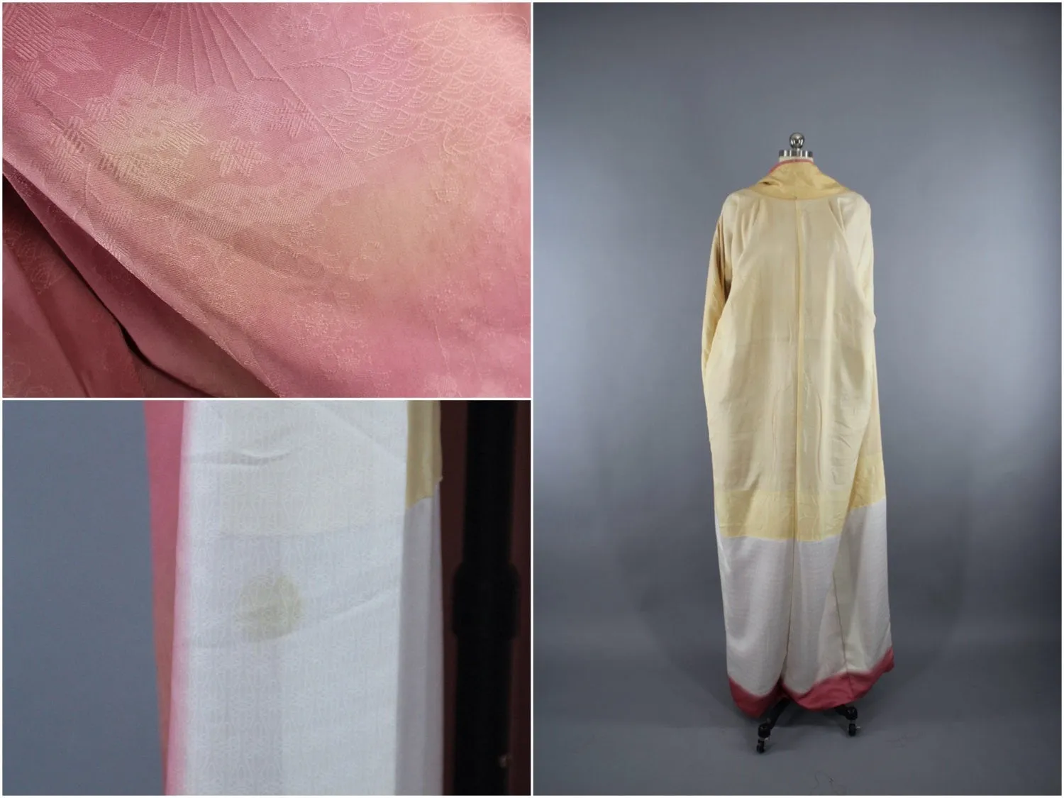 1960s Vintage Silk Kimono Robe in Ombre Pink Floral