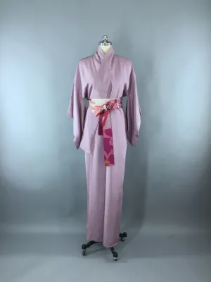 1970s Vintage Kimono Robe with Lavender Purple Floral Print