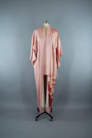 1970s Vintage Kimono Robe with Pink Clouds Print