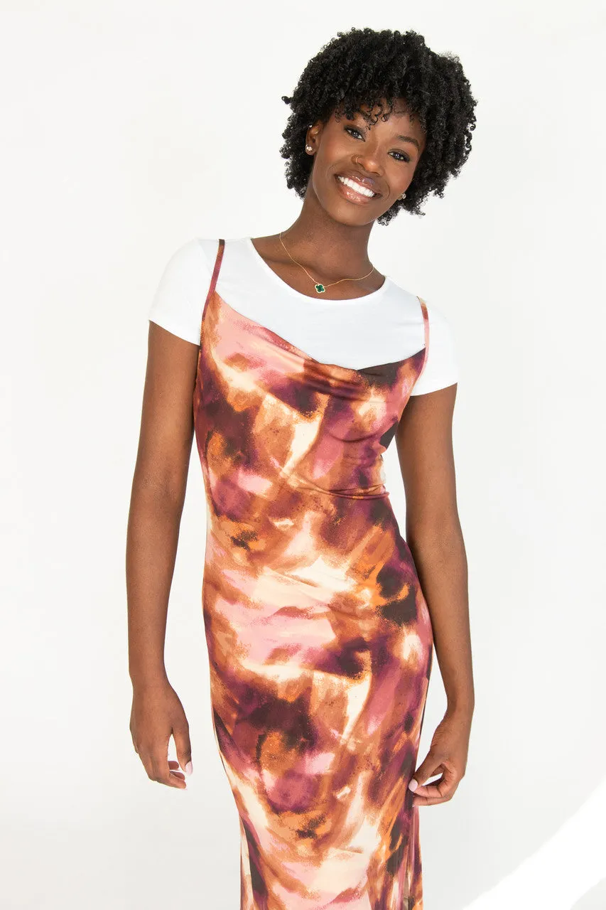 2 Piece Maxi Slip Dress With Tee