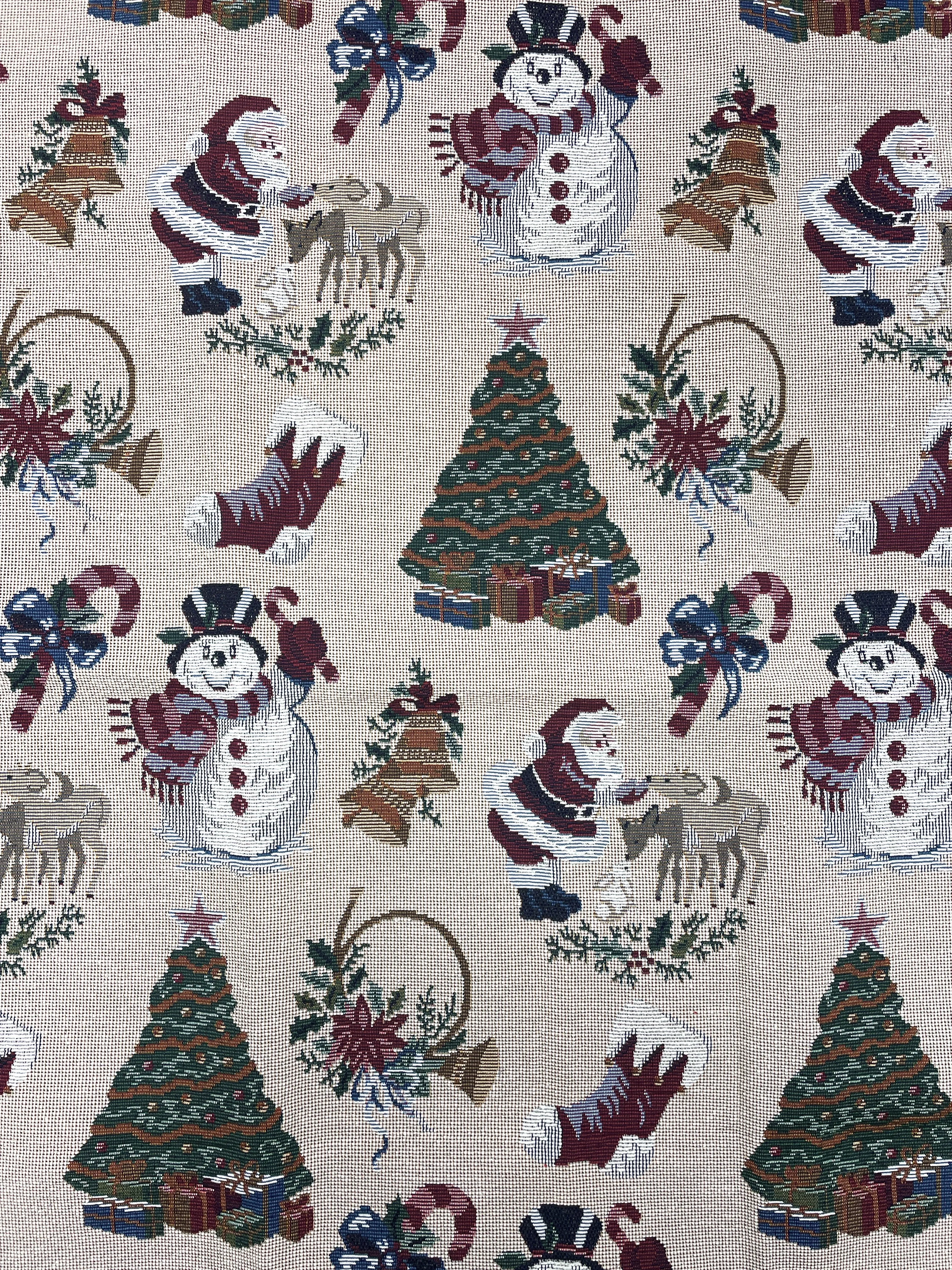 7/8  YD Polyester Tapestry Remnant - Cream Background with Christmas Items