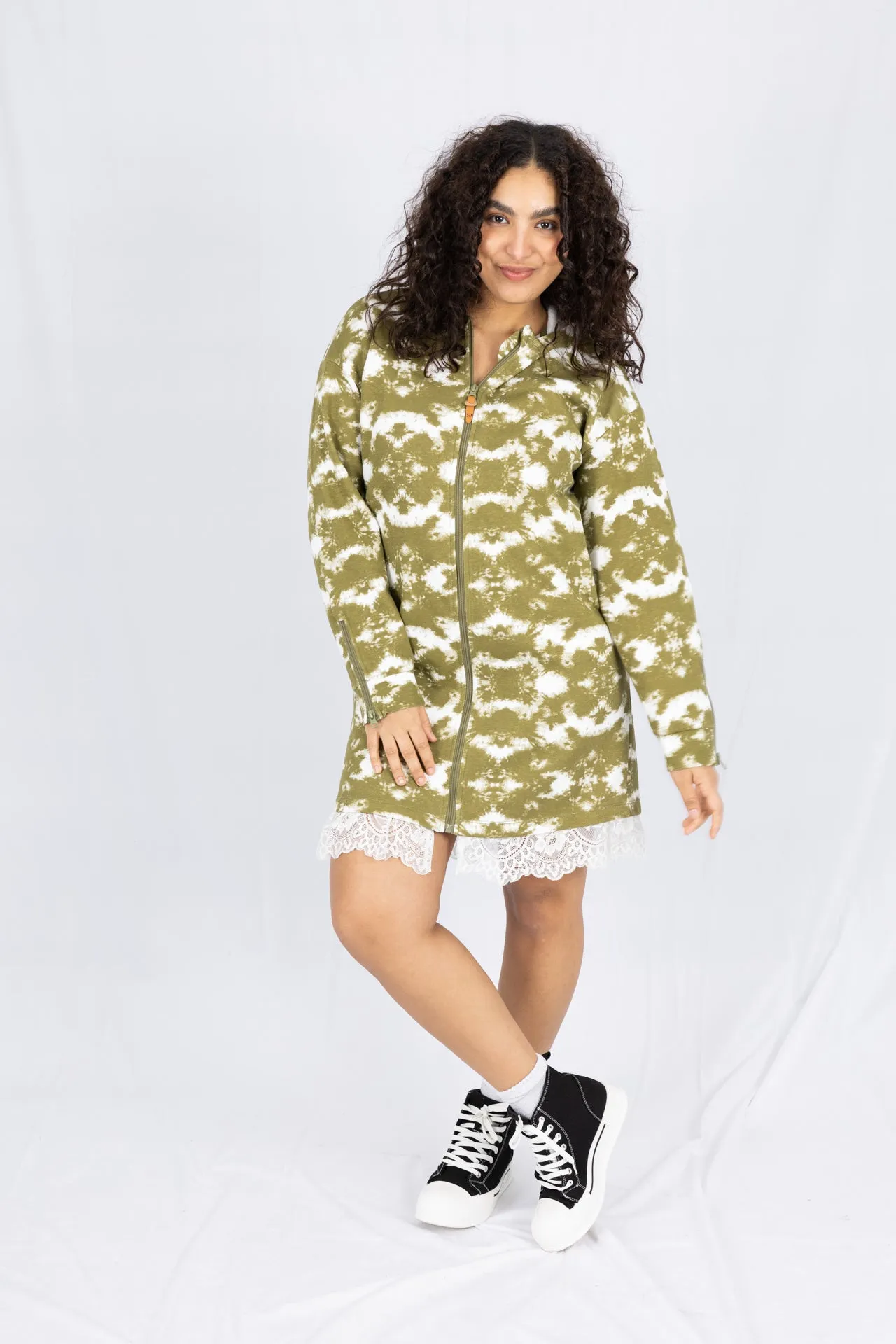 Adaptive Kids Tie-Dye Hoodie Sweatshirt Dress, Front Full Zipper and Easy-Undressing Sleeves