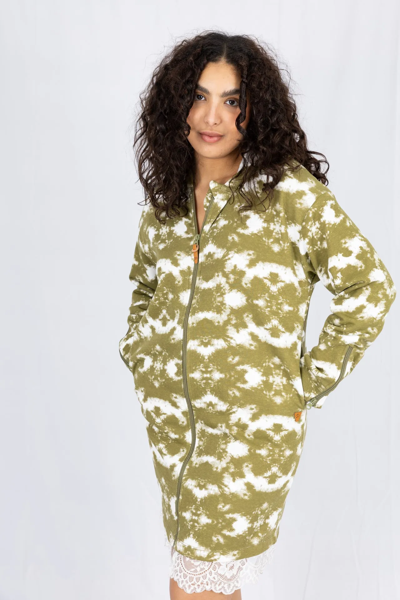 Adaptive Kids Tie-Dye Hoodie Sweatshirt Dress, Front Full Zipper and Easy-Undressing Sleeves