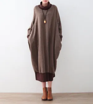 Autumn and winter new thickened cotton turtleneck medium-length loose plus size sweater cotton knit dress gown
