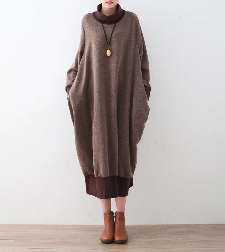 Autumn and winter new thickened cotton turtleneck medium-length loose plus size sweater cotton knit dress gown