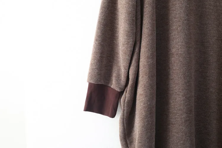 Autumn and winter new thickened cotton turtleneck medium-length loose plus size sweater cotton knit dress gown