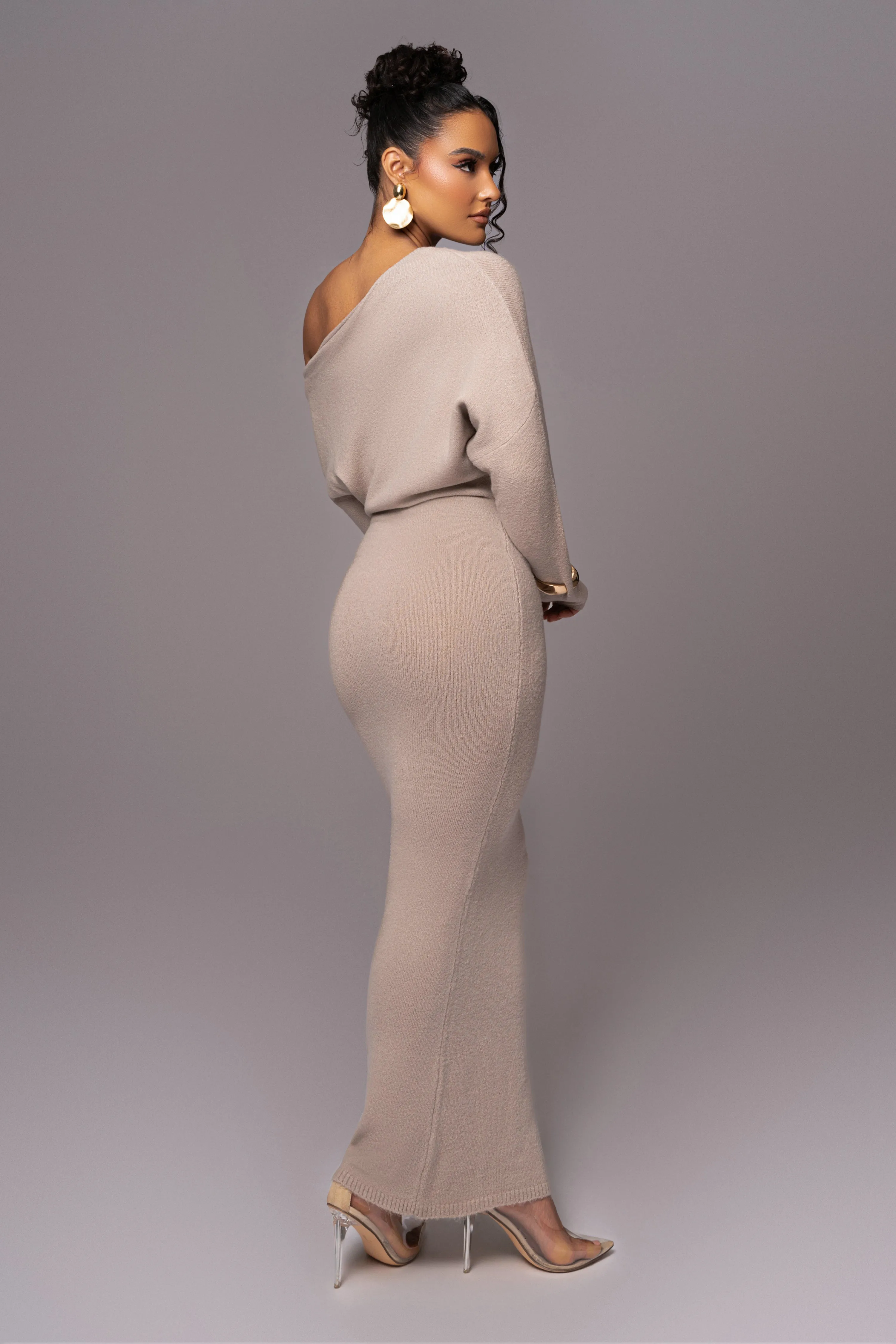 Beige Maddux Asymmetrical Maxi Dress