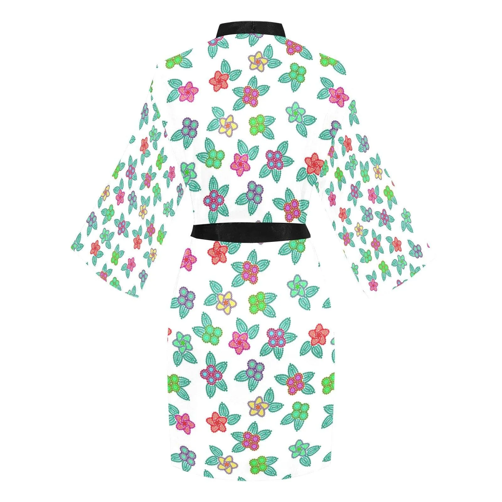Berry Flowers White Long Sleeve Satin Robe