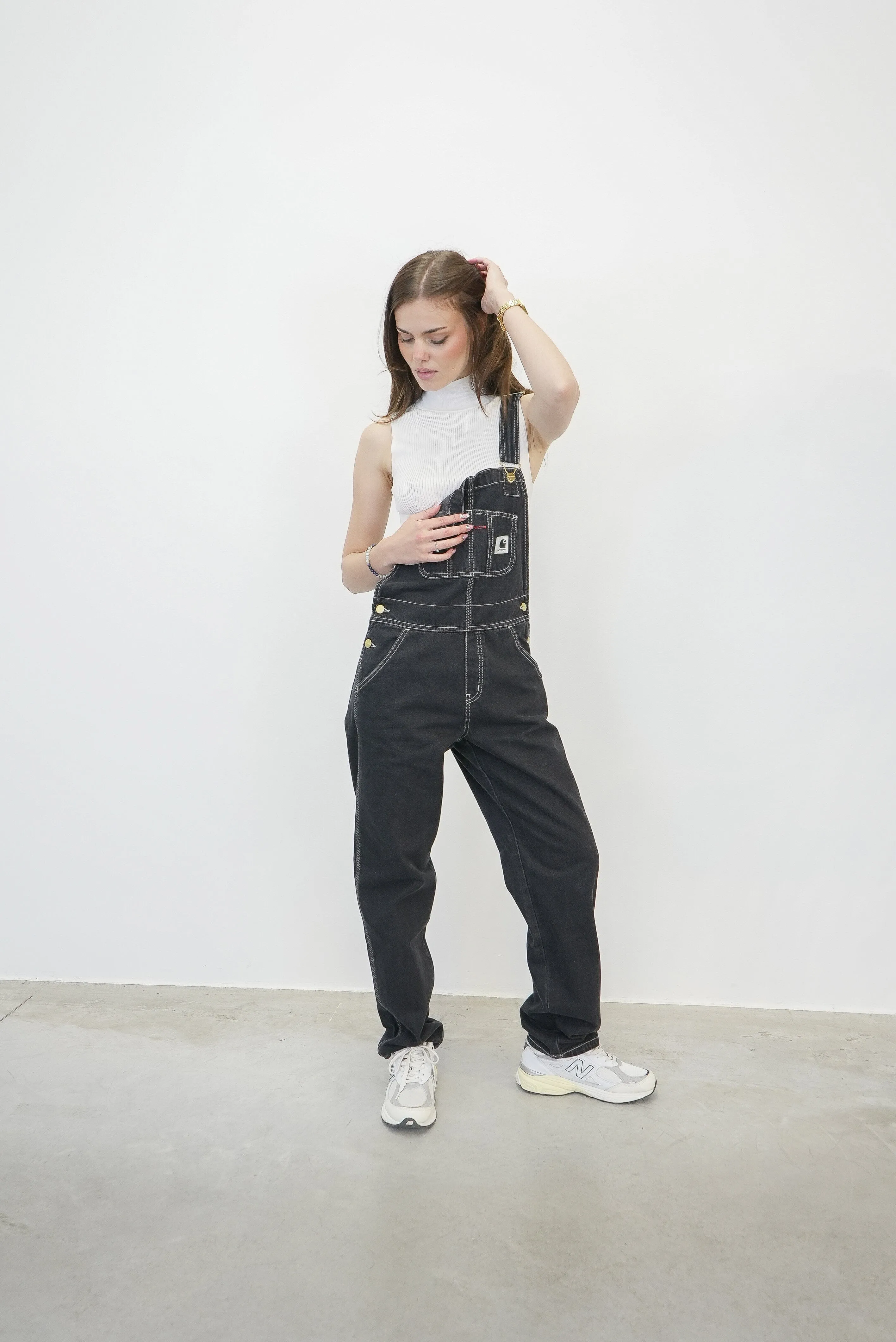 BIB OVERALL STRAIGHT IN BLACK STONE WASHED