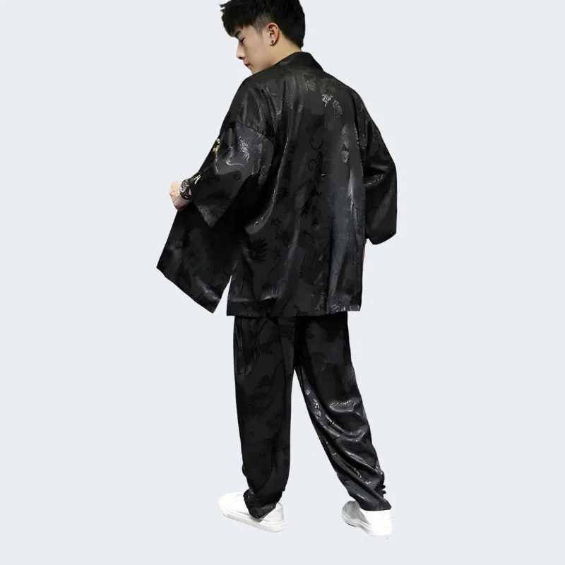 Black Japanese Kimono Robe