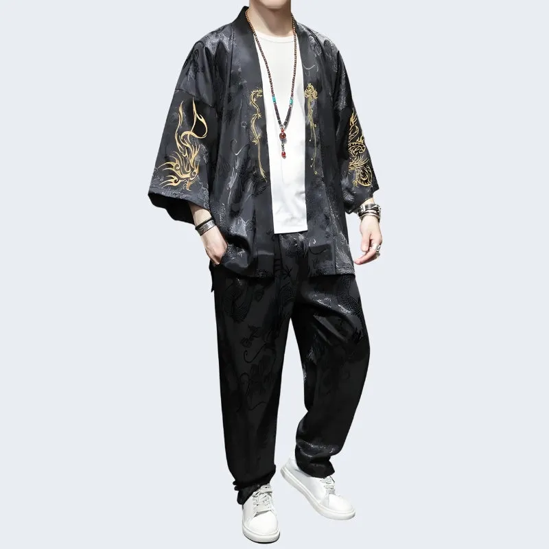 Black Japanese Kimono Robe