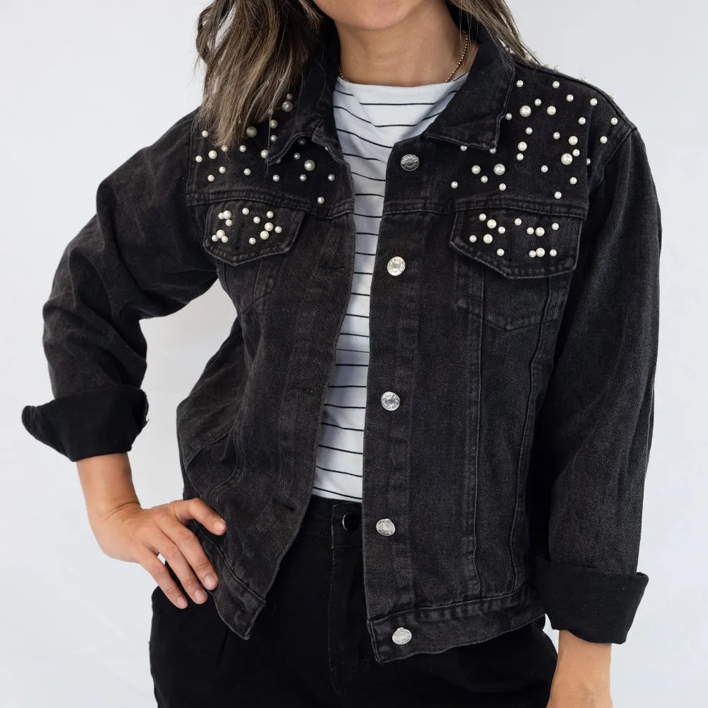 (Black Pearl) WIFEY  Pearl Denim Jacket