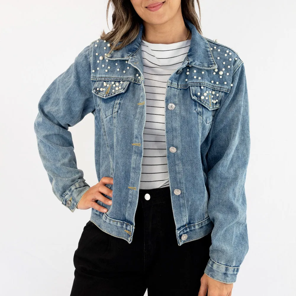 (Black Pearl) WIFEY  Pearl Denim Jacket