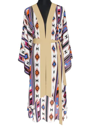 Boho - Blue Navajo Kimono (Beige)