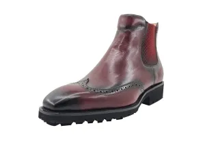 Carrucci Burgundy Slip On Men's Wingtip Boots dress casual genuine Leather