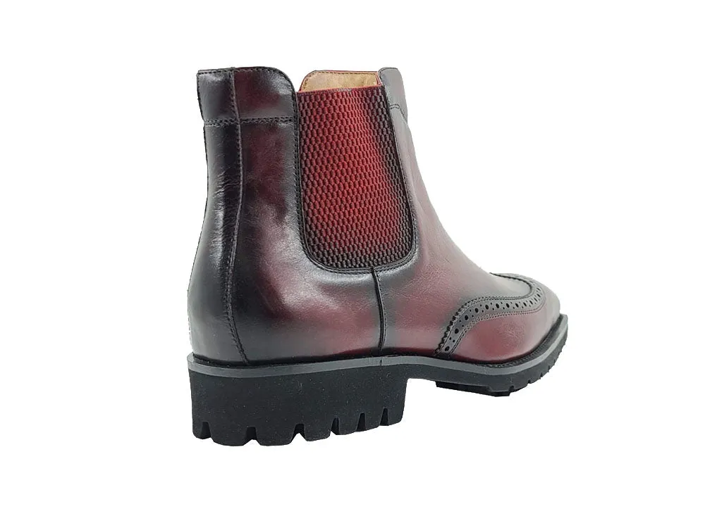 Carrucci Burgundy Slip On Men's Wingtip Boots dress casual genuine Leather