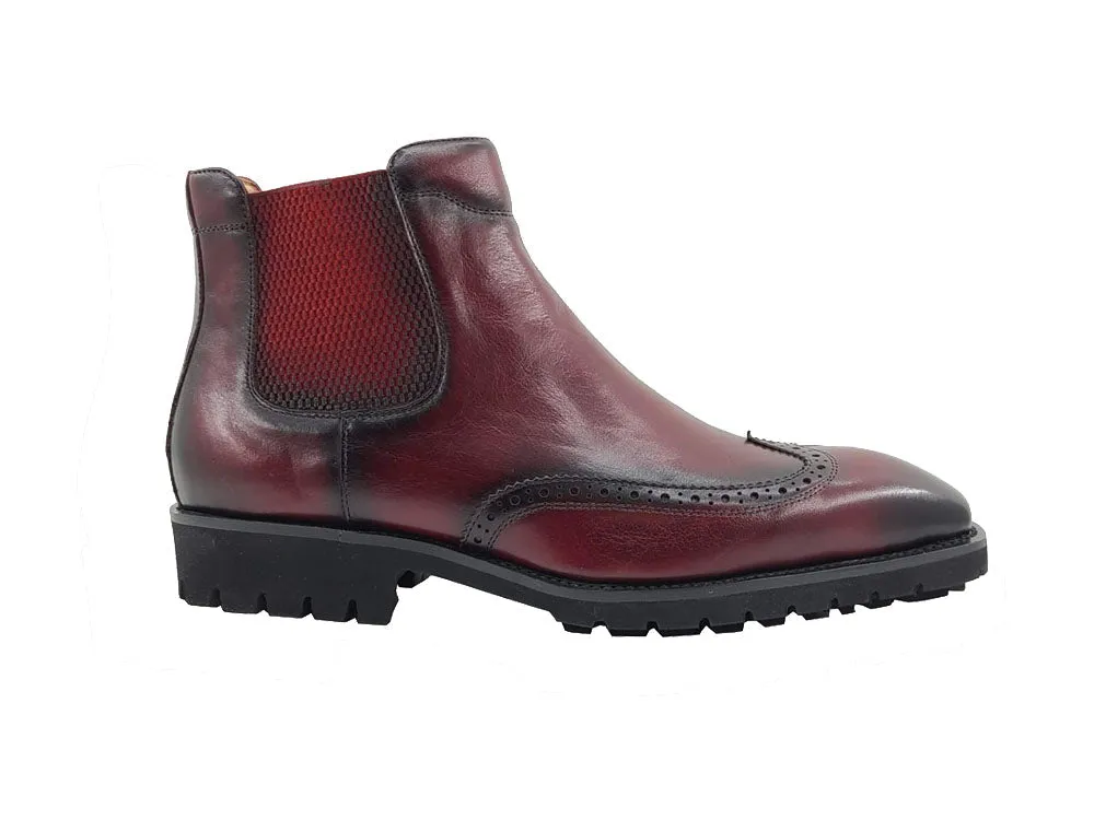 Carrucci Burgundy Slip On Men's Wingtip Boots dress casual genuine Leather