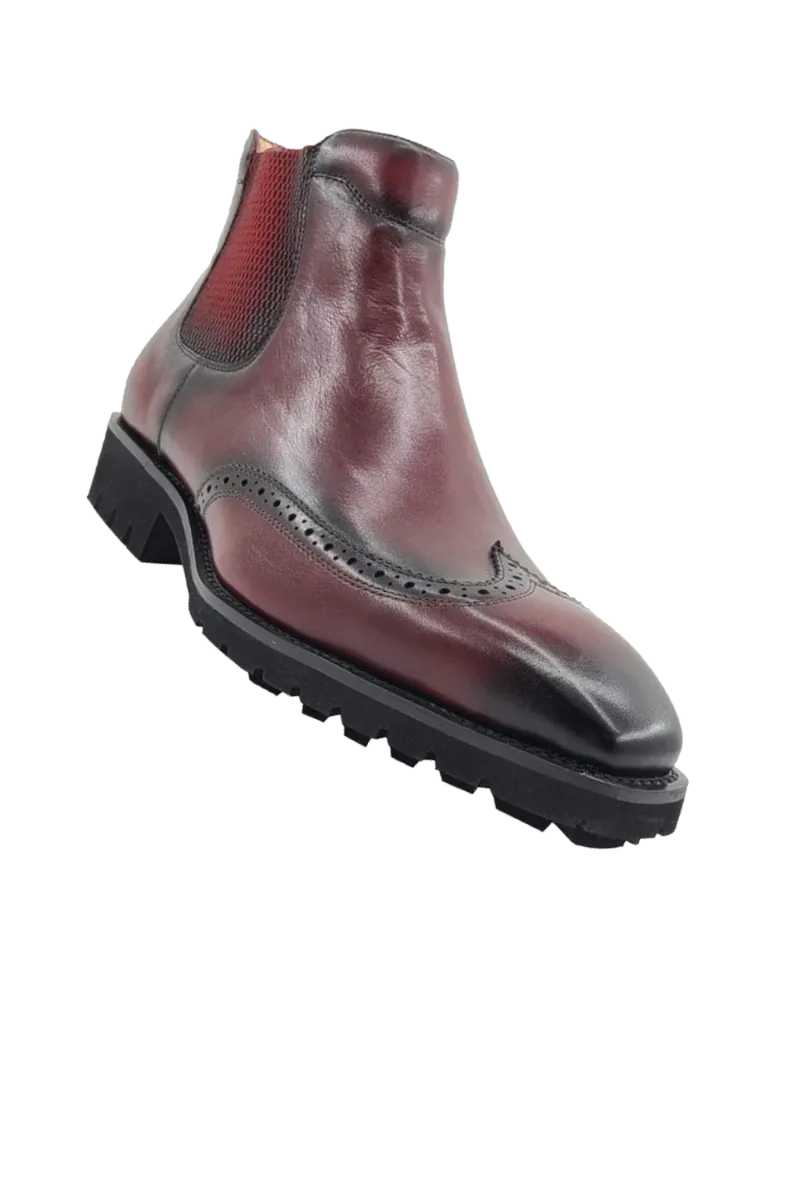Carrucci Burgundy Slip On Men's Wingtip Boots dress casual genuine Leather