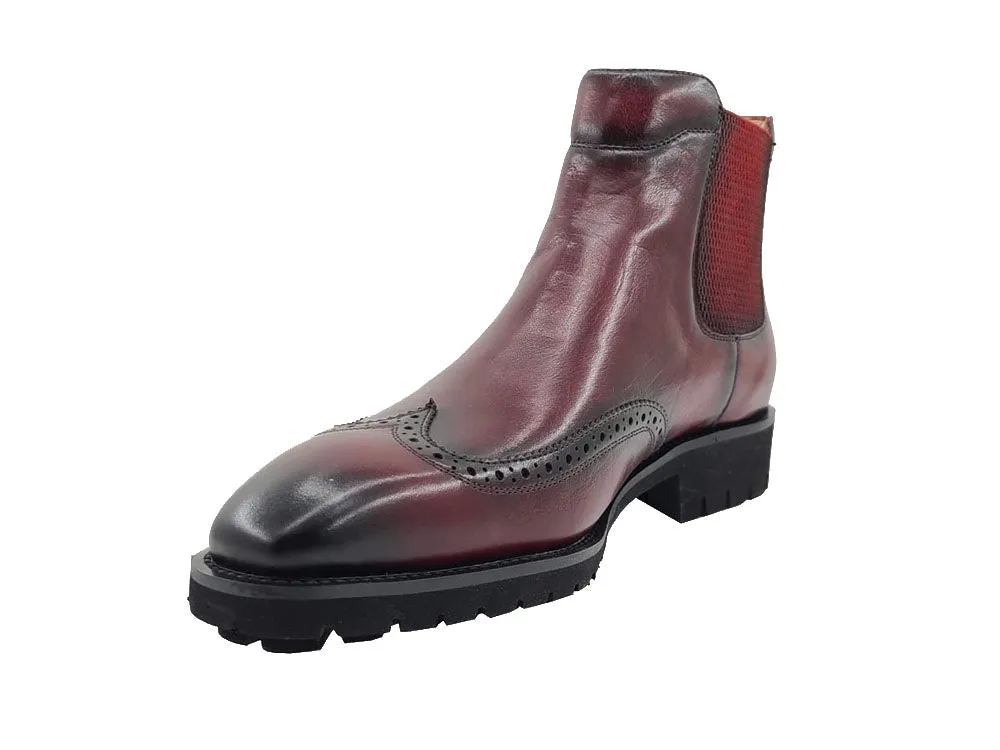 Carrucci Burgundy Slip On Men's Wingtip Boots dress casual genuine Leather