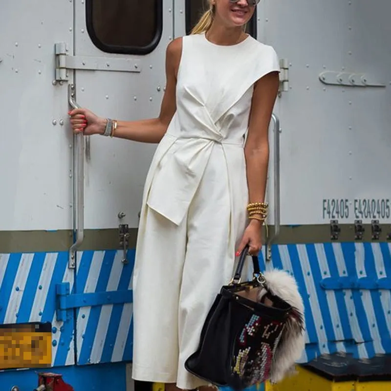 Claire Front Twist Sleeveless Jumpsuit - White M/US S