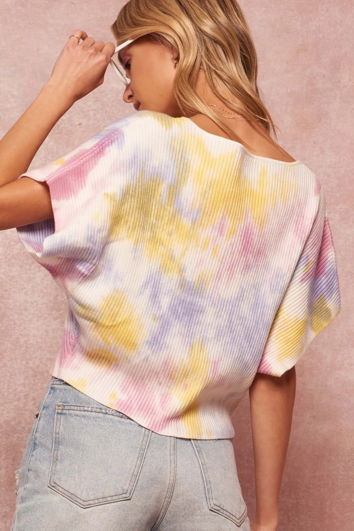 Color Splash Tie-Dye Rib-Knit Cropped Sweater