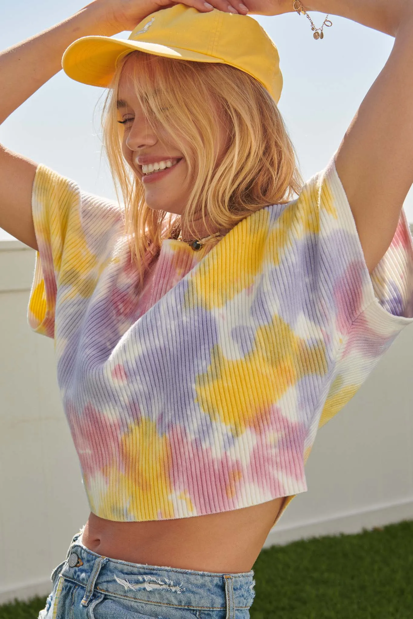 Color Splash Tie-Dye Rib-Knit Cropped Sweater