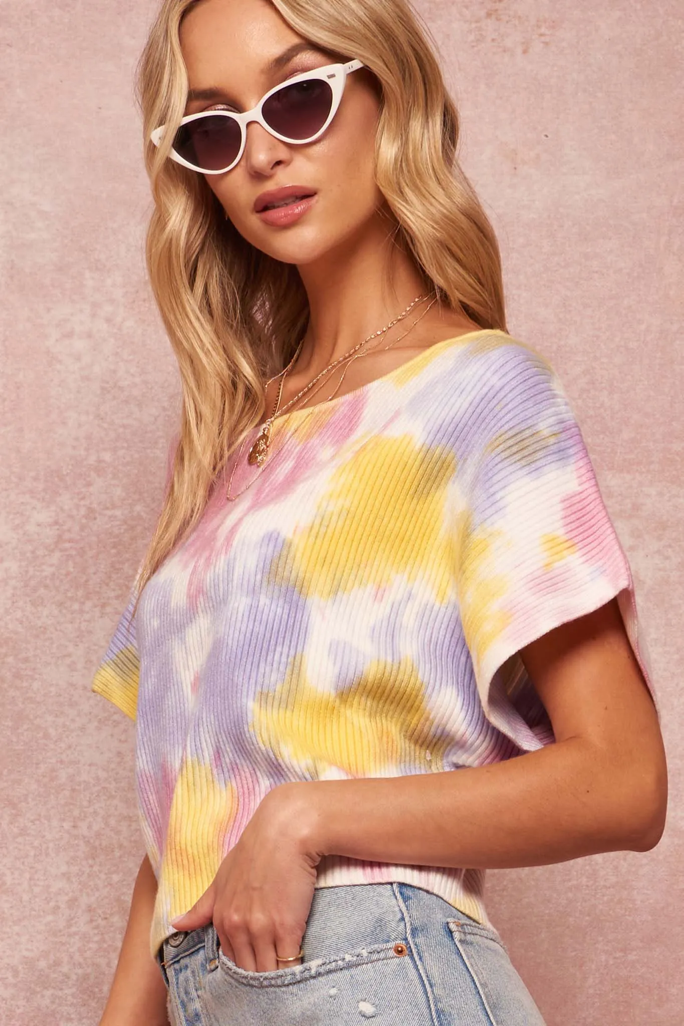 Color Splash Tie-Dye Rib-Knit Cropped Sweater