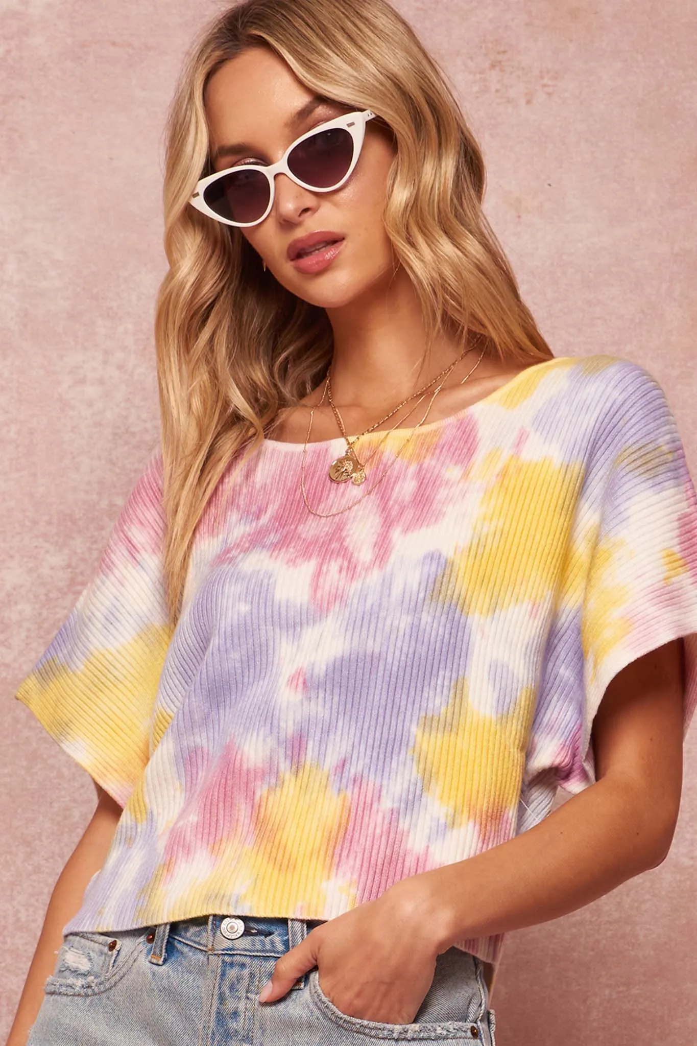 Color Splash Tie-Dye Rib-Knit Cropped Sweater