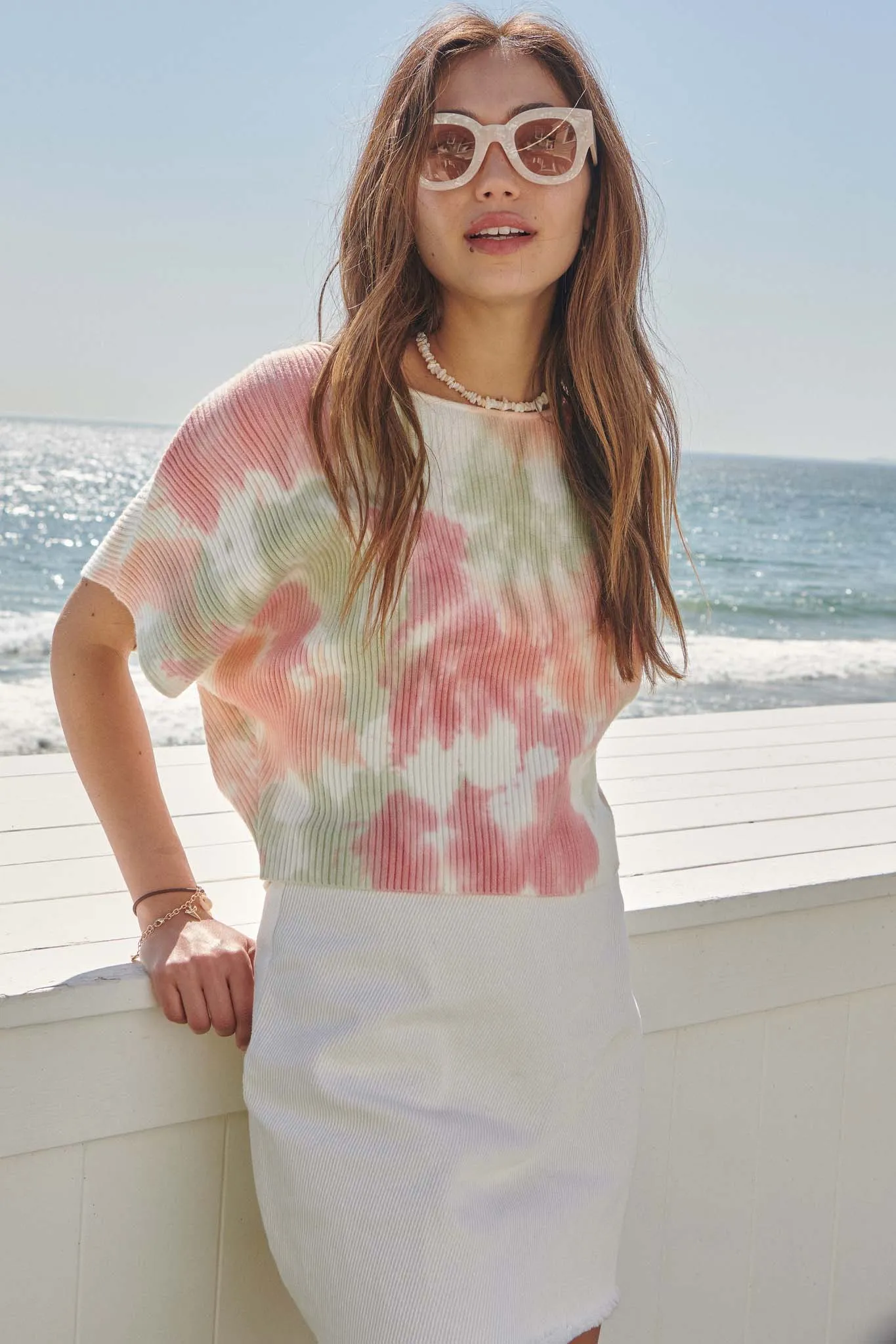 Color Splash Tie-Dye Rib-Knit Cropped Sweater