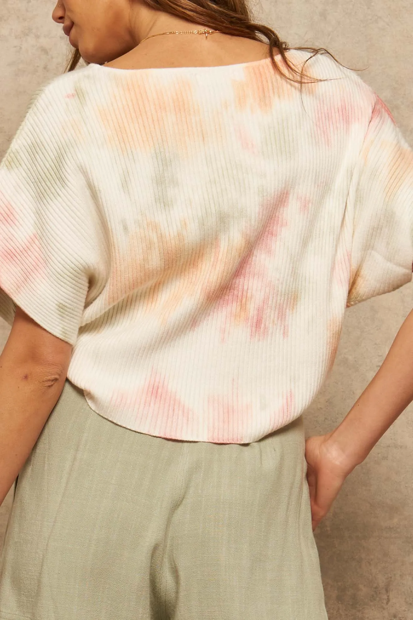 Color Splash Tie-Dye Rib-Knit Cropped Sweater