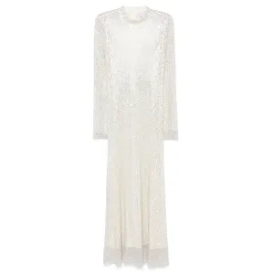 Cream Square Rhinestone Fishnet Maxi Dress
