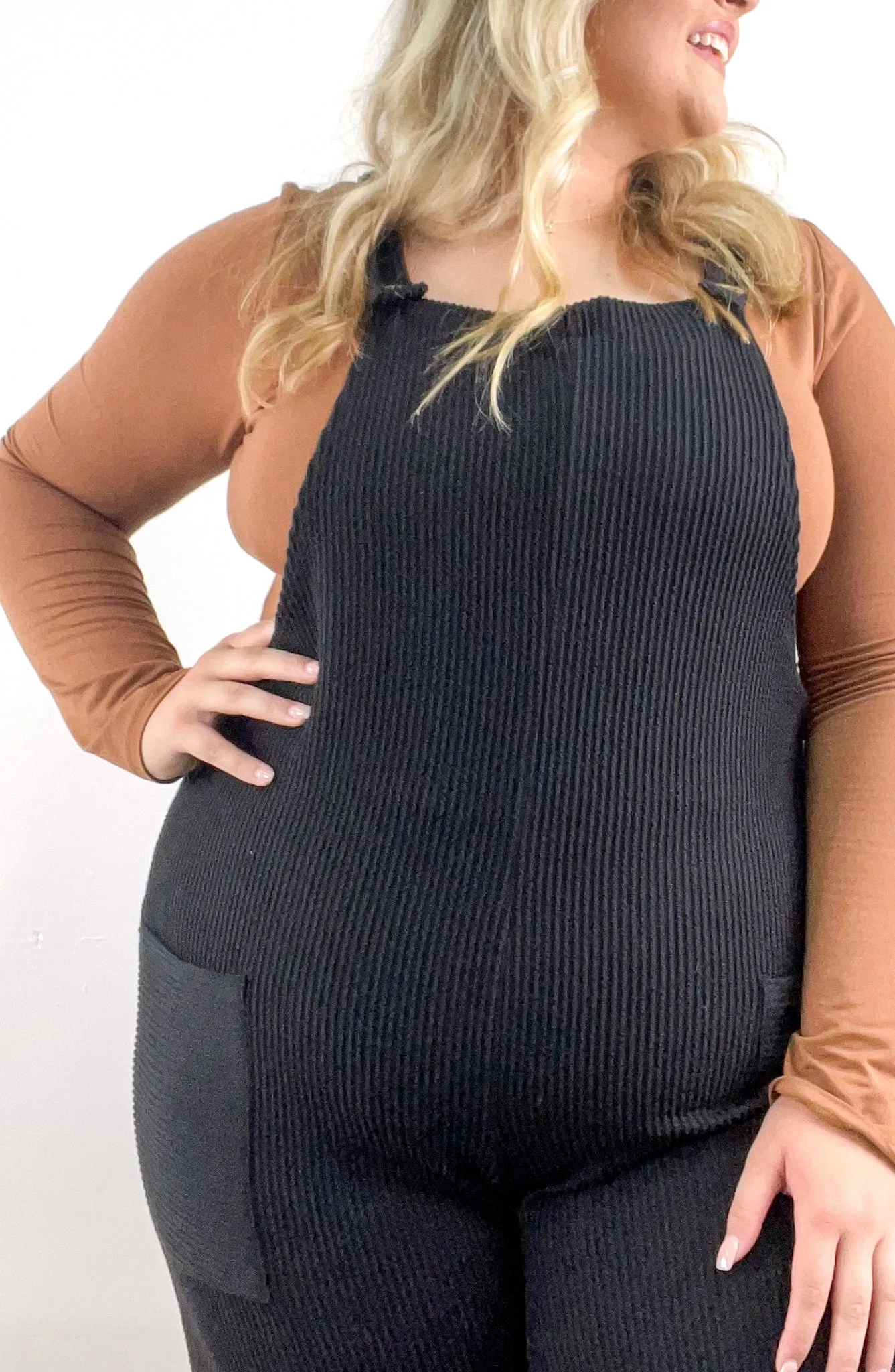 Curvy Soft Textured Ribbed Overall Jumpsuit