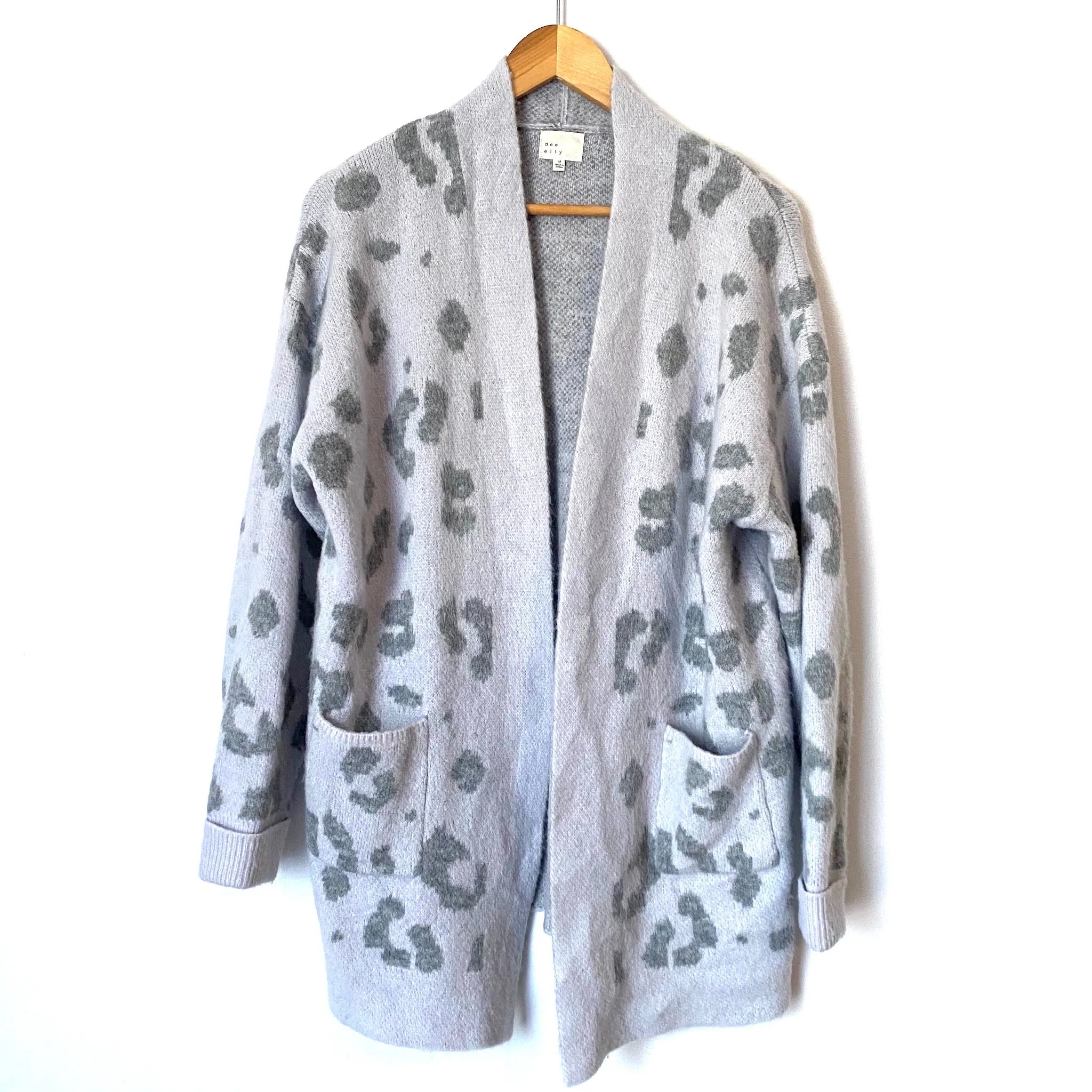 Dee Elly Grey Leopard Print Cardigan- Size M