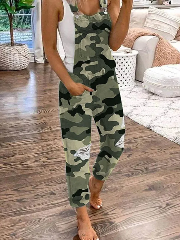 Distressed Denim Shoulder Straps Overall