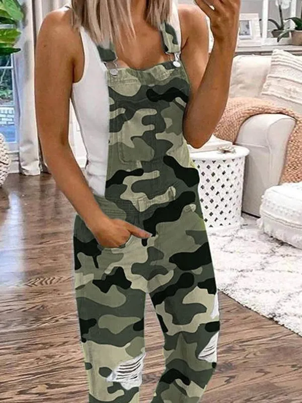 Distressed Denim Shoulder Straps Overall