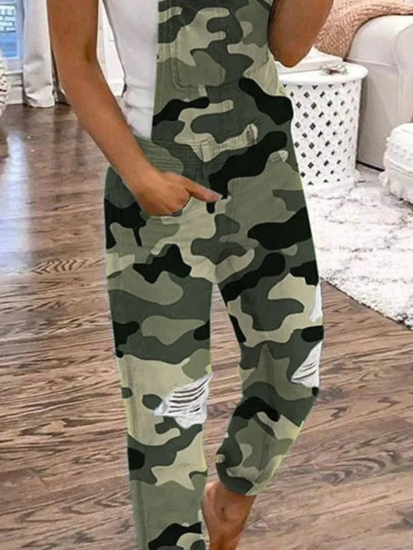 Distressed Denim Shoulder Straps Overall