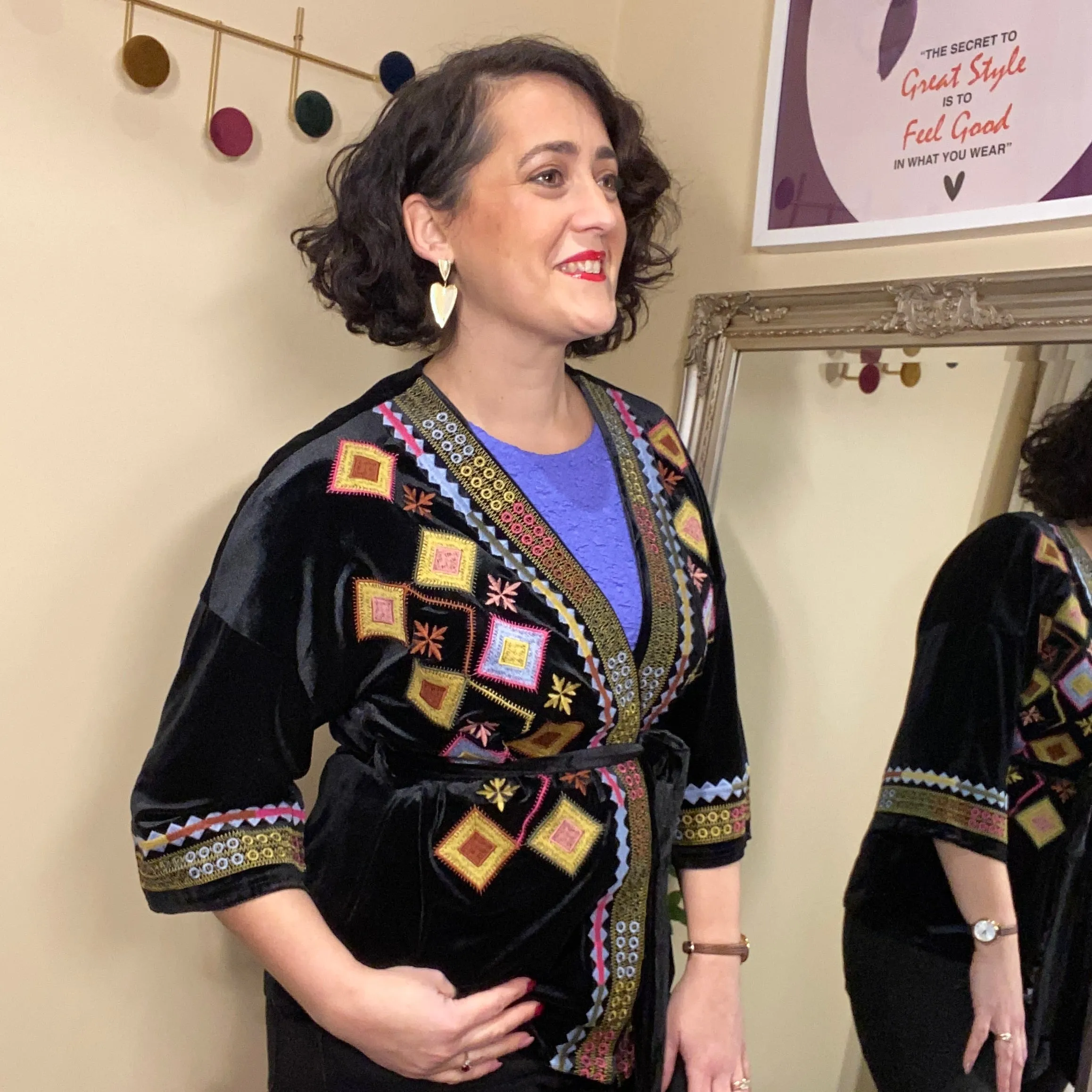 Elena embroidered velvet kimono jacket ONE SIZE L/XL LEFT