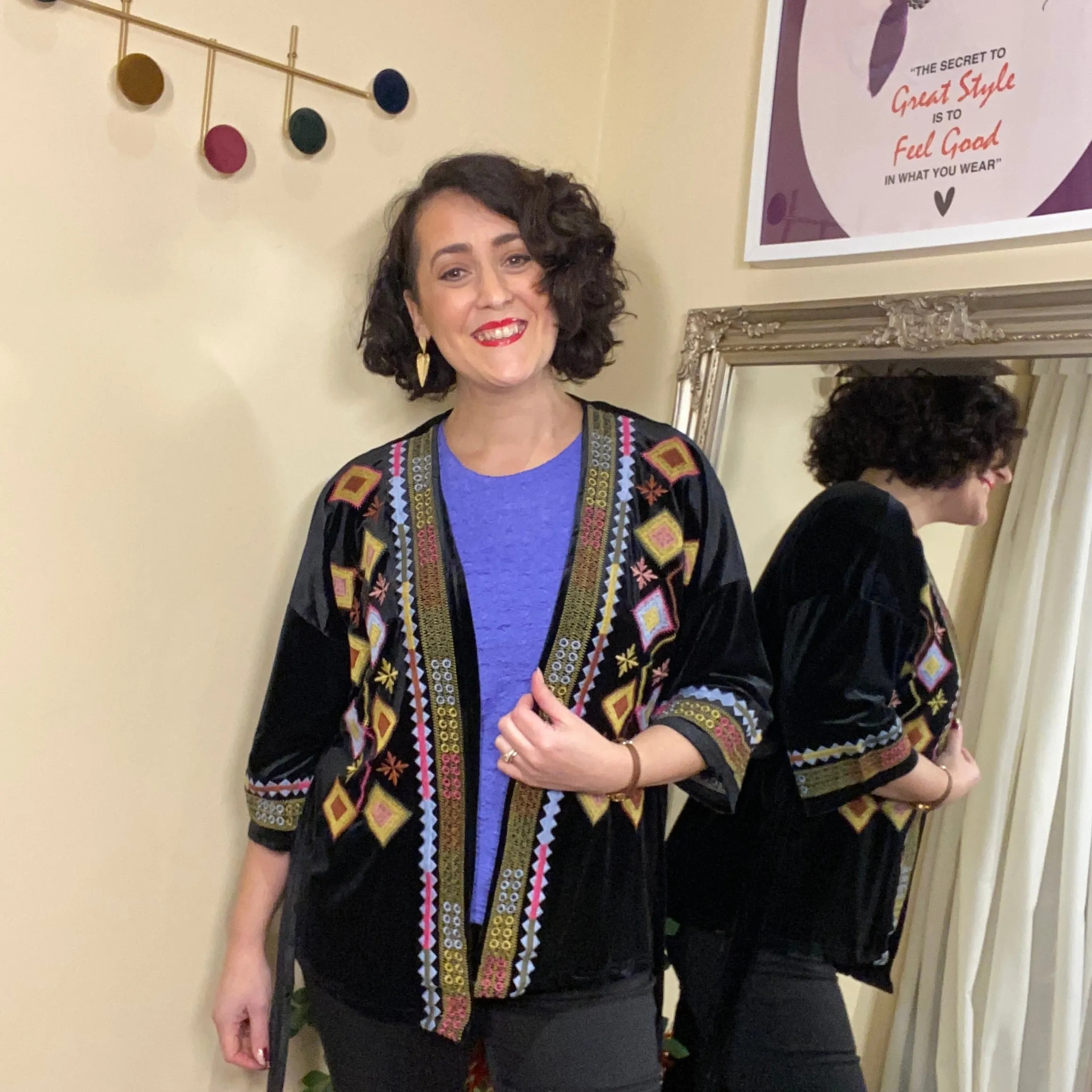 Elena embroidered velvet kimono jacket ONE SIZE L/XL LEFT
