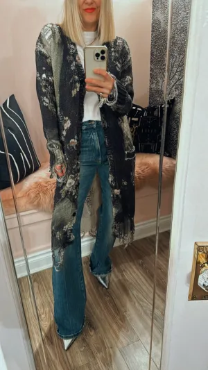 Floral Distressed Long Cardigan