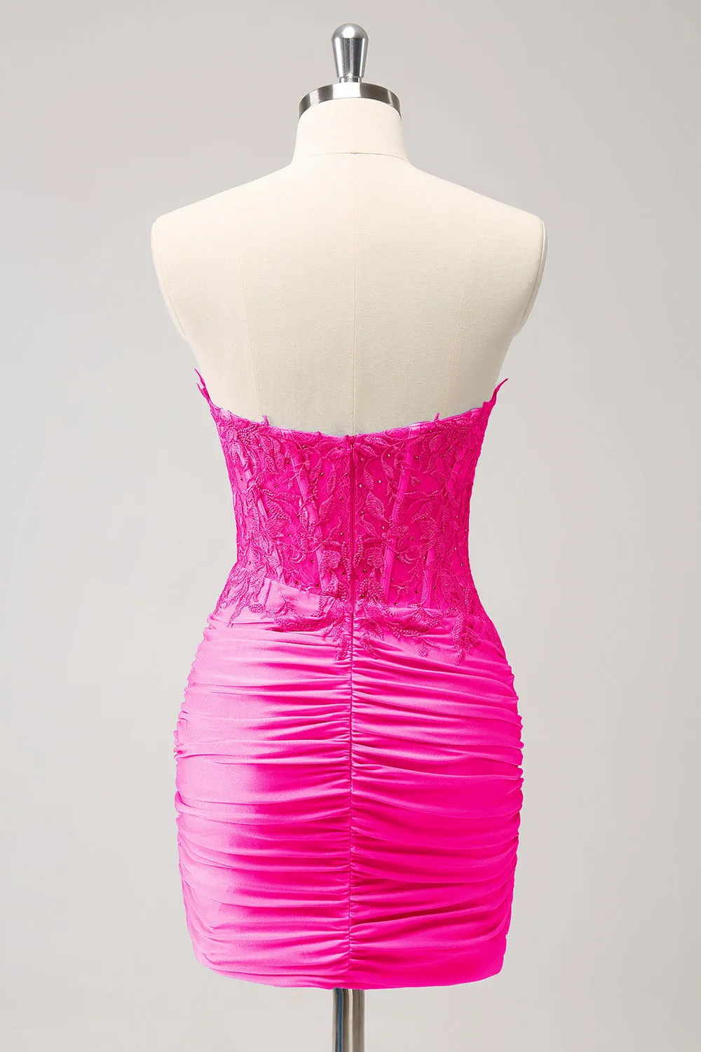 Glitter Fuchsia Tight Sweetheart Corset Short Pleated Homecoming Dress with Beading