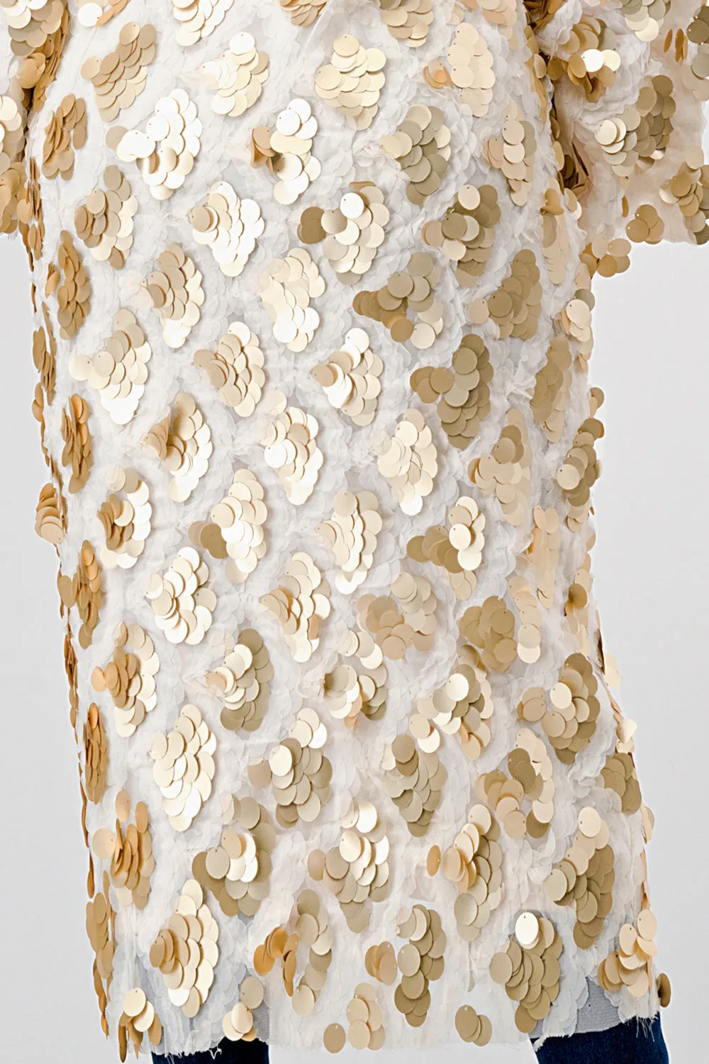 GOLD PAYETTE SEQUINS EMBELLISHED KIMONO CARDIGAN