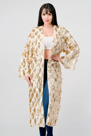 GOLD PAYETTE SEQUINS EMBELLISHED KIMONO CARDIGAN