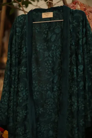 GREEN TURQUOISE EMBROIDERED SILK KIMONO WEMDA