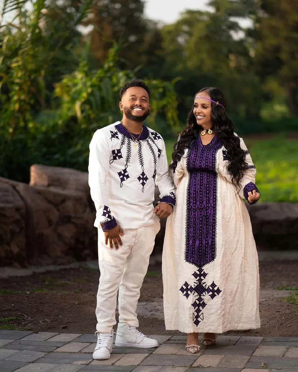 Habesha Couples' Outfits in Enchanting Purple Design Habesha Dress