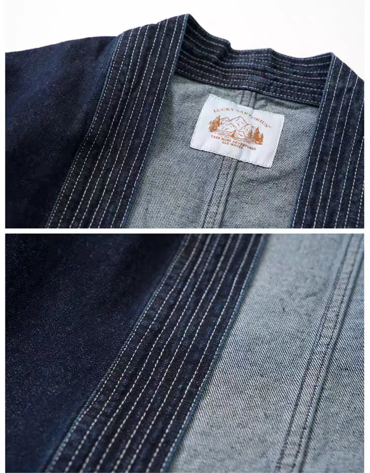 Heavy Denim Embroidered Kimono Jacket